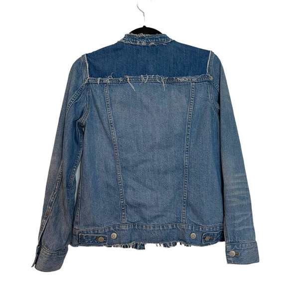Madewell Distressed Collarless Denim Jackets Thunder Cloud Blue Women's Size M - Picture 5 of 11
